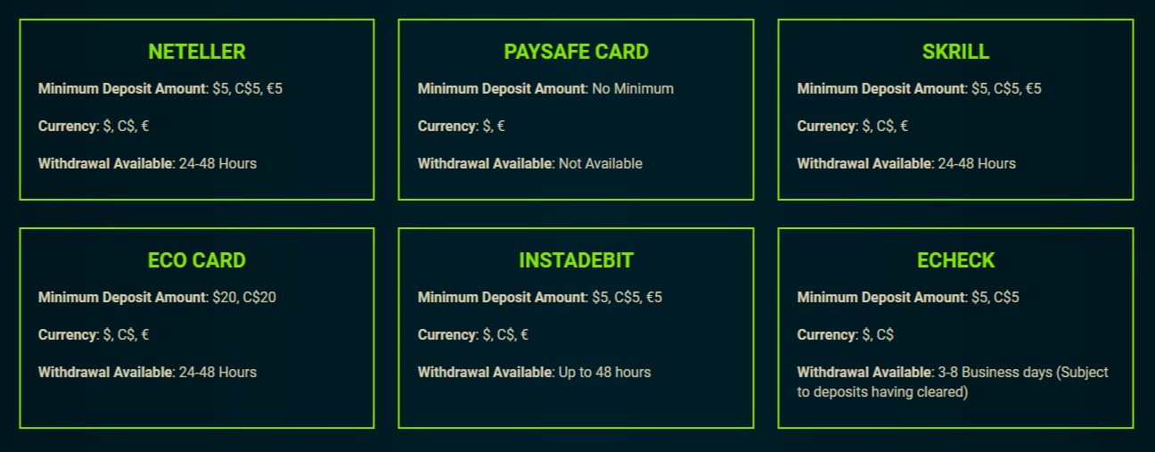 gaming club payment methods