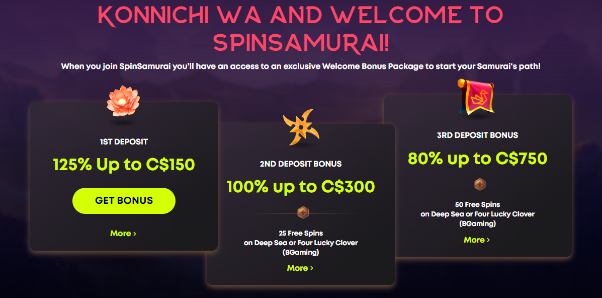 welcome bonus spin samurai casino