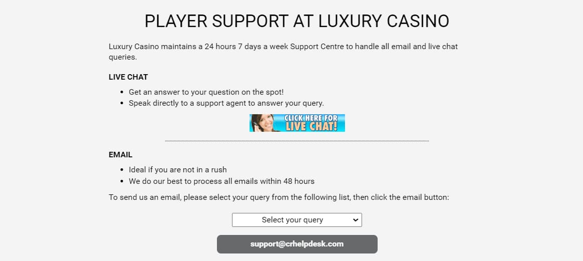 luxury casino support