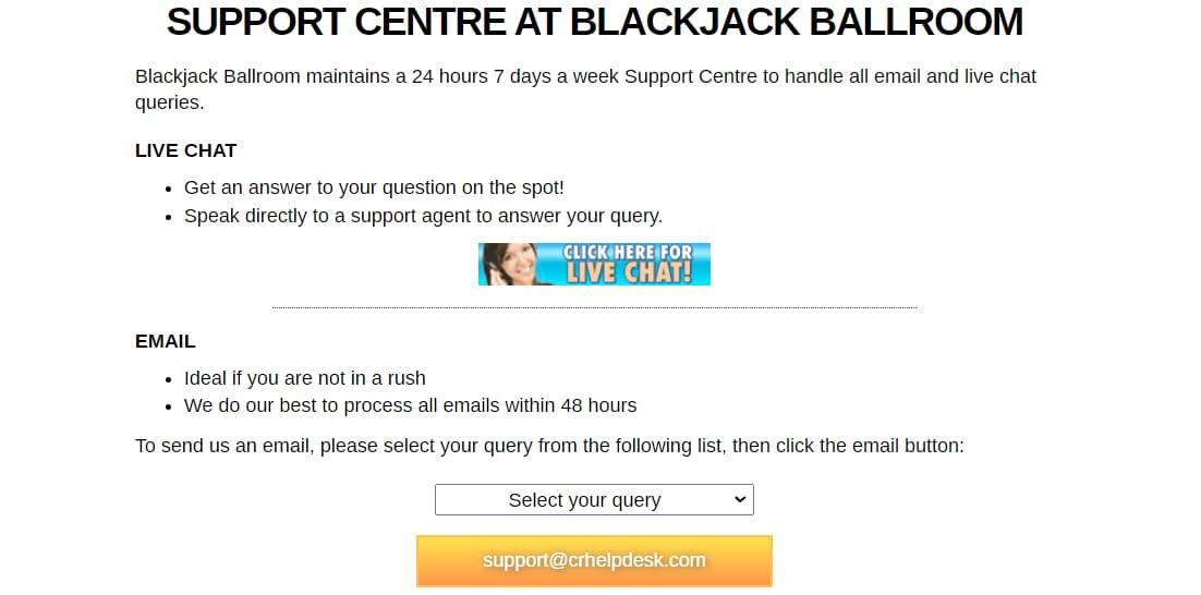 blacklackballromm casino support