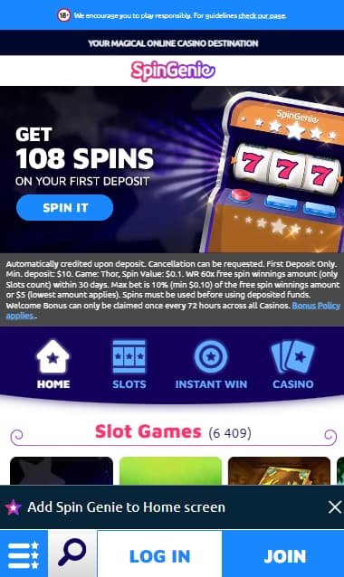 mobile version spingenie casino