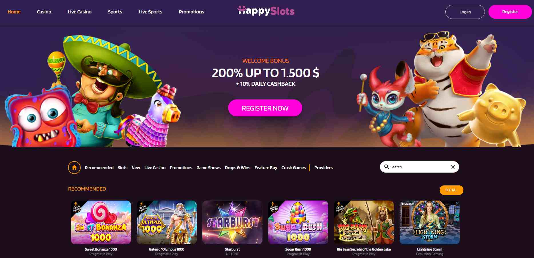 happyslots homepage