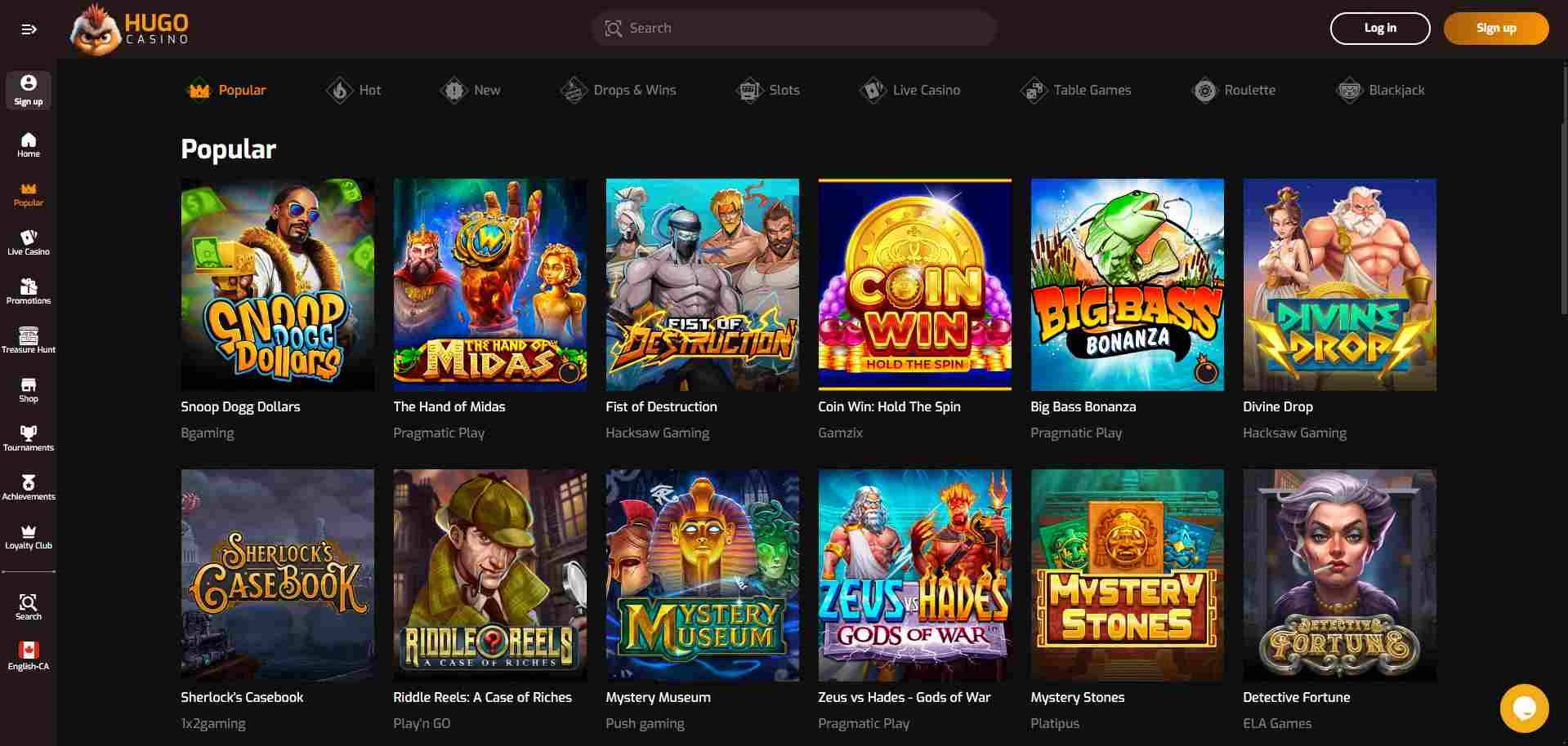 hugo casino games