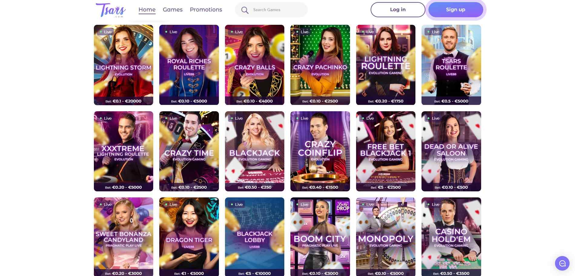 tsars casino live games