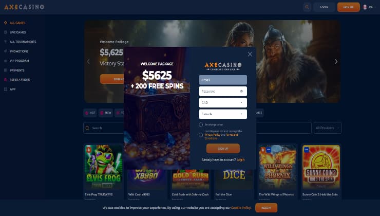 axe casino registration