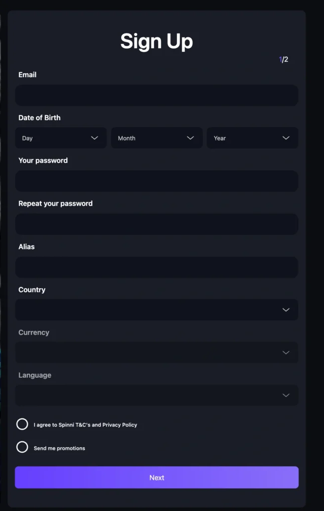 spinni registration